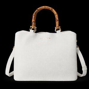 Fyn & Fia Isabella Handbag Ivory Leather Bamboo Handle Crossbody Tote